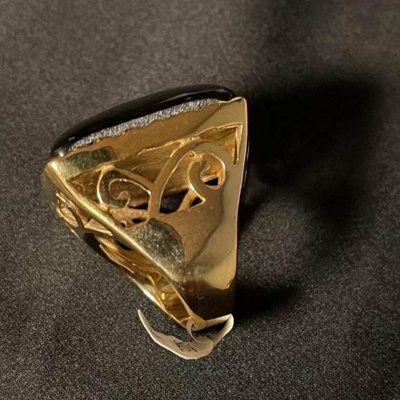 FASHION JEWELRY GEMSTONE RING STAINLESS STEEL WOMEN GOLD & BROWN COLOR SIZE 6 - Picture 3 of 8